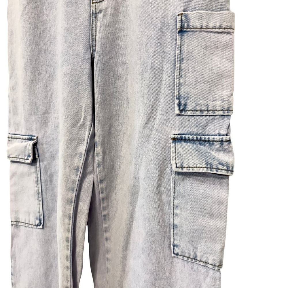 Women's WILD FABLE Y2K Strapless TUBE TOP DENIM Cargo Pockets Jumpsuit JEANS M - Picture 4 of 13